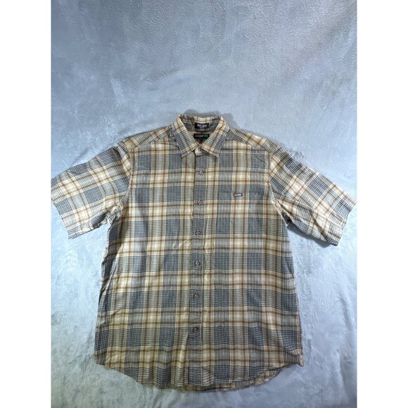 Ecko Unlimited mens Large Plaid Button-Up Short Sleeve tan multi color - Picture 3 of 16
